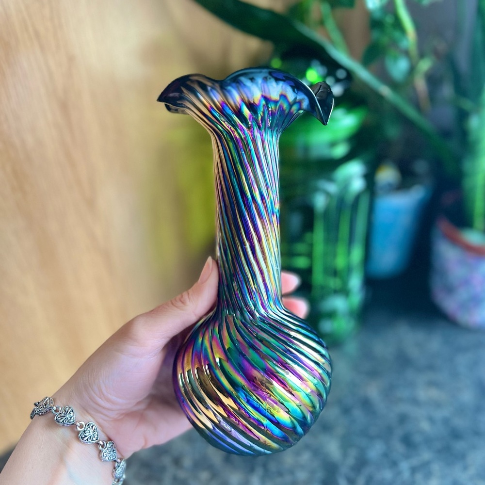Vintage Iridescent Swirl Vase